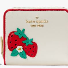 Kate Spade Strawberry Dream Small Zip-Around Wallet. Brand New Trendy White Wallet With Card Slots, Trendy White Wallets With Card Slots, Trendy White Wallets For Gifts, White Kate Spade Wallets As Gift, Compact White Wallets For Gift, Compact White Wallet As Gift, Compact White Wallet For Gift, White Kate Spade Bags With Card Slots, Kate Spade White Leather Wallet