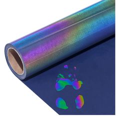 a roll of holographic paper with an image of a person's foot on it