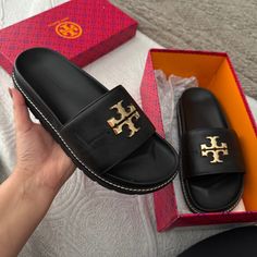 Selling My Brand New Tory Burch Sandals! These Are Hard To Find. I Have So Many Sandals And I Just Have These Sitting In My Closet. Description: Everly Anatomic Lug Paris Nappa Size 9 Color: Perfect Black Tan Leather Footbed Slip-on Sandals, Tan Flat Sandals With Leather Footbed, Tan Sandals With Leather Footbed And Flat Heel, Tan Flat Heel Sandals With Leather Footbed, Tan Sandals With Leather Footbed And Round Toe, Tan Sandals With Leather Footbed, Tan Leather Sandals With Round Toe, Tan Sandals With Cushioned Footbed And Flat Heel, Designer Tan Sandals With Cushioned Footbed