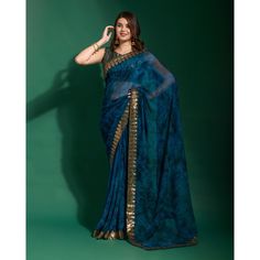 Navy Blue Printed With Sequins Border Chiffon Saree – IndiaGlobalkart Light Weight Sarees, Printed Chiffon Saree, Sequins Blouse, Navy Blue Colour, Gudi Padwa, Shibori Print, Navy Blue Print, Sequin Blouse, Wedding Saree Indian