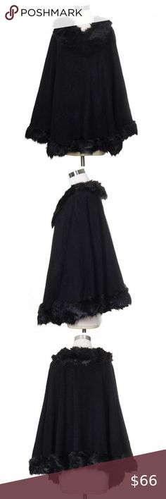 Elegant Essense FUR TRIM KNIT PONCHO EAPC8666-BLACK FASHIONABLE: This beautiful poncho design gives you the ability to highlight and/or contrast many different outfits PERFECT QUALITY: This 100% ACRYLIC is good for cool and cold weather. It's machine washable and should be hung to dry PERFECT FIT: One size fits most, APPROX. 51"W X 29.5"L Elegant Essense Jackets & Coats Vests Black Capelet For Evening Wear, One Size Black Cape For Winter, Elegant Black Winter Cape, Chic Black Cape Poncho, Black One-size Cape Outerwear, Black Cape For Cold Weather In Fall, Fall Poncho With Faux Fur Trim Cape, Chic Black Capelet, Black Cape For Evening Wear