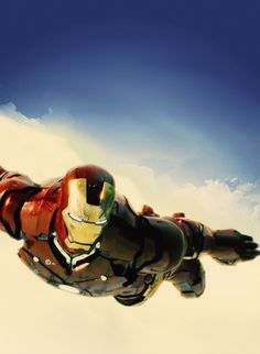 the iron man is flying through the air