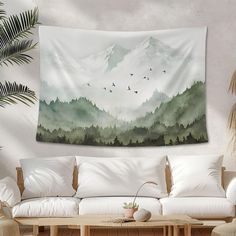 PRICES MAY VARY. 【Unique Design】This fog forest tapestry adopts a retro art style to showcase the forest scene under the morning fog, making people feel as if they are in the embrace of nature and can feel that nature is regaining its full breath of life. 【High-quality Materials】Misty Forest Tapestry Aesthetics is handmade from high-quality polyester fiber materials, soft, skin-friendly, durable, not easy to wrinkle, and adopts automatic high definition printing technology, splits the image into Room Tapestries, Retro Art Style, Hanging Backdrop, Nature Tapestry, Fog Forest, Mountain Tapestry, Tapestry Nature, Forest Tapestry, Morning Fog