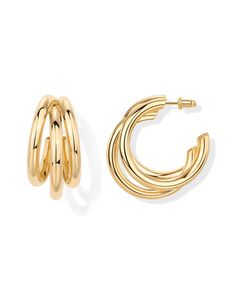 PRICES MAY VARY. Discover our triple gold-plated hoop earrings, featuring 33.4mm in height, and 17.5mm in width, that offer a bold yet refined statement. Ideal for any woman looking to add a trendy yet sophisticated touch to her jewelry collection, these chunky hoops are a must-have for effortless fashion flair. Our hoop earrings are crafted with a focus on both style and quality. The 14k yellow gold plating ensures a long-lasting finish that is 100% nickel-free, cadmium-free, lead-free, and hyp Chunky Earrings, Effortless Fashion, Woman Looking, Jewelry Images, Sustainable Jewelry, Huggie Earrings, Jewelry Earrings Hoops, Everyday Jewelry, Gold Hoop