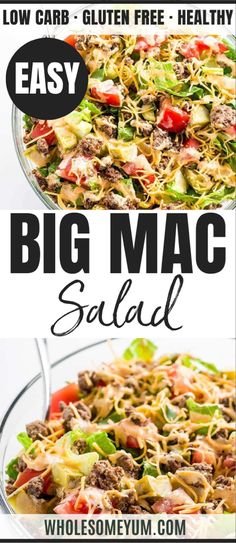 Big Mac Salad Recipe Low Carb Big Mac Salad, Big Mac Salad Recipe, Low Carb Big Mac, Cheeseburger Salad Recipe, Mac Salad Recipe, Cheeseburger Salad, Keto Cheeseburger, Salad Recipes Low Carb, Big Mac Salad