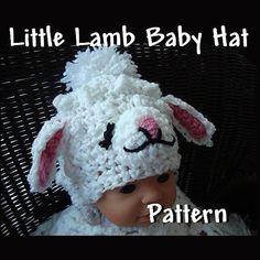 a little lamb baby hat is shown with the words pattern below it and above it