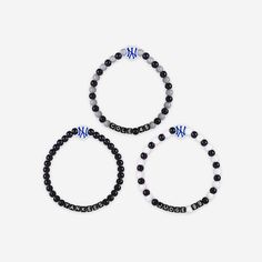 A whole new way to rep the team in style is here. Step up your fan fashion sense with this Aaron Judge & Gerrit Cole New York Yankees 3 Pack Player Beaded Friendship Bracelet. These matching friendship bracelets have an all-over team-colored design and team logo displays, which makes them the perfect way to show your support for the New York Yankees on gamedays and every day in between. Every bead bracelet design is the perfect addition to your outfit, whether you’re heading to the game, watchin Casual Stretch Bracelet With Letter Print, Game Day Black Wristband With Letter Beads, Casual Personalized Name Bracelet, Personalized Black Sporty Bracelets, Sporty Personalized Black Bracelet, Sporty Personalized Black Bracelets, Casual Black Name Bracelet, Black Beaded Bracelets With Letter Beads For Game Day, Casual Jewelry With Letter Print Round Beads