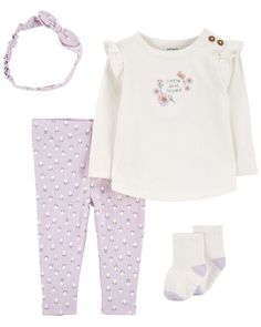 Baby 4-Piece Floral Outfit Set - Carter's | Carter's Spring Playful Loungewear Sets, Playful Spring Loungewear Sets, Spring Loungewear Sets In Playful Style, Spring Cotton Sets With Long Sleeve, Spring Cotton Long Sleeve Sets, Spring Matching Set With Long Sleeve, Spring Long Sleeve Cotton Sets, Spring Long Sleeve Matching Set, Stretch Cotton Winter Sleepwear