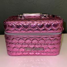 Htf Juicy Couture Makeup Bag Metallic Pink Hearts Mirror Cosmetic Train Case New Crossposted, No Offers Firm Brand New Super Cute Metallic Material With Quilted Juicy Hearts Attached Mirror And Brush Holder Inside. Fast Shipping! Very Pretty Terry Makeup, Juicy Couture Makeup, Cosmetic Train Case, Sephora Lip, Pink Makeup Bag, Couture Makeup, Juicy Couture Shoes, Heart Mirror, Juicy Couture Bags