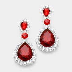 Red Rhinestone Pave Trim Crystal Evening Earrings Teardrop Silver Earrings, Beaded Chandelier Earrings, Beaded Drop Earrings, Heart Drop Earrings, Red Rhinestone, Earring Patterns, Small Earrings, Metal Earrings, Pierced Earrings