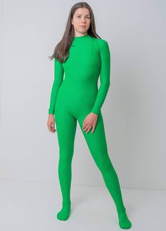 Full bodysuit for women 85% Nylon, 15% Spandex Zipper closure Made of Stretchable soft fabric. Comfortable and breathable. Mock neck, long sleeve, back zipper from neck to waist, one-piece footed full bodysuit. It's a unisex design both for men and women Perfect for dancewear, Halloween costumes, cosplay stages, performances, and more. Kris S (Model in white) Height 5' 8'' Bust 34" Waist 23" Hips 35" Pantyhose Skirt, Metallic Leotard, Kids Leotards, Full Bodysuit, Full Body Costumes, Metallic Bodysuit, Leotard Dress, Long Sleeve Leotard, Solid Color Jumpsuits