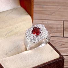 "This Ring features a beautiful Natural Garnet gemstone set in a customized sterling Silver A lovely Ring to your jewelry collection ! Item Description ! => Gemstone Type - Garnet => Gemstone Size - 7 mm => Gemstone Cut - Faceted Round => Metal Type (Main Photo) - 925 Sterling Silver =>Gemstone Quality: AAA+ =>Secondary Stone - cubic Zircon(Small White Stone) ? Shipping information : ? Tracking number ? ? Expedited / Express shipping - check our \"shipping upgrades\" when you checkout Feedback: Luxury Handmade Ruby Ring For Men, Diamond Birthstone Gemstones For Anniversary, Sterling Silver Round Cut Gemstones For Anniversary, Sterling Silver Birthstone Ring With Diamond White Gemstone, White Gold Cubic Zirconia Gemstones For Anniversary, Anniversary White Gold Cubic Zirconia Gemstones, Round Cut Cubic Zirconia Gemstones For Gift, Diamond White Gemstone Crystal Ring For Anniversary, Gift Cubic Zirconia Round Cut Gemstones