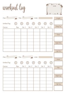 a printable workout log is shown with the words'workout log'in it