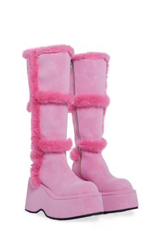 Outfit With Pink Boots, Chunky Platform Shoes, Pink Fur Coat, Patchwork Boots, Shoe Room, Chest Piece Tattoos, Preformance Outfits, Pink Boots, Fresh Shoes