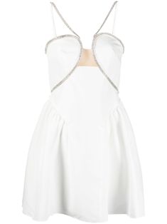 white bustier-style neckline crystal embellishment spaghetti straps flared skirt thigh-length concealed rear zip fastening Self Portrait Clothing, White Bustier, Cut Out Mini Dress, Self Portrait Dress, Flare Mini Dress, Airport Fashion, Stella Mccartney Adidas, Crystal Embellishment, Flared Skirt