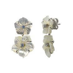 These exquisite Carved Mother of Pearl Floral Earrings are a perfect addition for any fashionista's wardrobe. Hand-crafted from double carved Mother of Pearl, these earrings are sure to make a delicate yet stylish statement. Perfect for any special occasion, these earrings are truly a luxurious piece of art. Small Double Carved Mother of Pearl Flower Drop Earrings Carved mother of pearl flower Round simulated diamond Hand set in sterling silver Available in 18k yellow gold vermeil or platinum rh Luxury Mother Of Pearl Jewelry With Matching Earrings, Formal White Gold Mother Of Pearl Earrings, Luxury White Flower Diamond Earrings, Luxury Formal Pearl Earrings With Mother Of Pearl, Luxury Mother Of Pearl Earrings For Formal Occasions, Luxury Flower-shaped Formal Earrings, Luxury Flower Shaped Formal Earrings, Luxury Floral Earrings For Formal Occasions, Elegant Mother Of Pearl Flower Shaped Jewelry