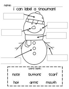 a snowman worksheet with the words i can label a snowyman on it