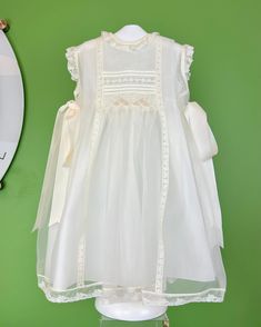 YoYo Children's Boutique Baptism & Communion Dresses 4 / Off-White Belen Off-White Dress White A-line Dresses With Lace Collar, Elegant Organza Day Dress, Elegant Daywear Organza Dresses, White A-line Dress With Lace Sleeves, Elegant Organza Daywear Dress, Elegant Organza Dresses For Daywear, White Lace Bodice Fitted Dress, White Lace Dress With Fitted Bodice And Lace Sleeves, White A-line Vintage Dress With Ruffles