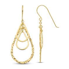 Add layers of sophistication to your style with these teardrop dangle earrings. Gracefully crafted from 14K yellow gold these earrings are decorated with brilliant textured detailing and shimmering polished finish. Protected with Euro Wire backs, these earrings will elevate the overall look of any attire you pair it with. Jared The Galleria Of Jewelry, Teardrop Dangle Earrings, Drop Dangle Earrings, Tear Drop, Dangle Drop Earrings, Dangle Earrings, Gold Necklace, Jewelry Earrings, Yellow Gold