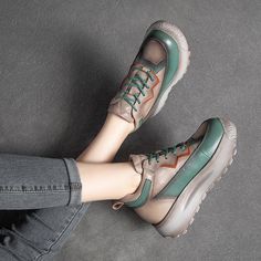 Winter Spring Color Matching Retro Leather Casual Shoes Dec 2021 New Arrival 35 Khaki Winter Heels, Spring Color, Sperry Sneaker, Rubber Heels, Mid Heel, Spring Colors, Handmade Shoes, Casual Shoes Women, Leather Fashion