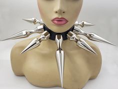 Extreme Giant Spiked PU Leather Choker Collar gothic Extreme - Etsy Spiky Choker, Spike Aesthetic, Spiked Choker, Gothic Choker Necklace, Leather Choker Collars, Goth Rave, Badass Outfit, Studs And Spikes, Extreme Fashion