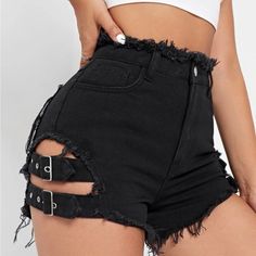 Brand New Never Worn Edgy High Waist Jean Shorts With Belt Loops, Punk High-waisted Shorts For Spring, Punk Style High Waist Shorts For Spring, Edgy High-rise Jean Shorts For Spring, Punk High Waist Shorts For Spring, Edgy High Rise Jean Shorts For Spring, High Waist Punk Shorts For Spring, Punk Style Spring Shorts, Punk High Waist Summer Shorts