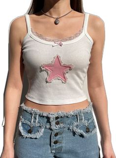 Fitted Sleeveless Top With Star Print, Trendy Star Print Summer Tops, Trendy Star Print Tops For Summer, Fitted Star Print Summer Tops, Fitted Star Print Tops For Summer, Trendy Spring Star Print Top, Trendy Spring Top With Star Print, Fitted Star Print Y2k Top, Fitted Y2k Tops With Star Print