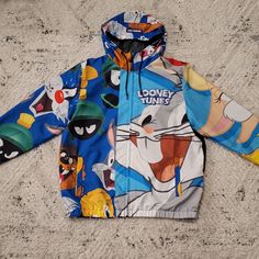 Nwt Members Only Men Looney Tunes Jacket: Large Limited Edition Urban Style Blue Hooded Jacket For Spring, Casual Blue Hooded Sport Coat, Members Only Jacket, Members Only, Bugs Bunny, Looney Tunes, Windbreaker Jacket, Shirt Jacket, Bugs