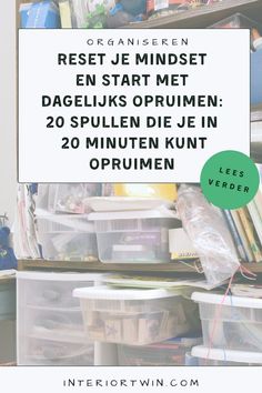 a shelf filled with lots of books and plastic containers