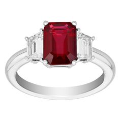 Check out the deal on Emerald Cut Ruby & Diamond 3 Stone Ring in Platinum at Borsheims Luxury Emerald Cut Ruby Engagement Ring, Formal White Gold Ruby Ring With Three Stones, Formal Three Stone Emerald Cut Ruby Ring, Formal Emerald-cut Ruby Ring With Three Stones, Formal Emerald Cut Three-stone Ruby Ring, 3 Stone Ring, 3 Stone Rings, Minimal Jewelry, Ring For Men