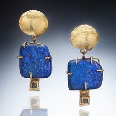 Celestial Blue Earrings by Nina Mann (Gold & Stone Earrings) | Artful Home Gold Stone Earrings, Artsy Jewelry, Celestial Blue, Favorite Makeup Products, Artful Home, Gold Piece, African Jewelry, Raw Diamond, Gold Stone