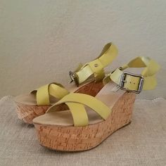 Nwot Simply Vera By Vera Wang Strappy Cork Wedge - Womens Size: 8.5 Medium Yellow Open Toe Synthetic Wedge Sandals, Yellow Synthetic Open Toe Wedge Sandals, Trendy Yellow Open Toe Wedge Sandals, Yellow Leather Wedge Sandals, Yellow Synthetic Wedge Heel Sandals, Trendy Yellow Platform Wedge Sandals, Trendy Yellow Wedge Sandals, Yellow Leather Platform Wedge Sandals, Yellow Leather Wedge Sandals For Summer