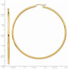 14k Yellow Gold Polished 2.5MM Round Hoop Earrings Bow Jewelry, Yellow Earrings, Large Hoop Earrings, Gold Polish, Fine Jewelry Gift, Round Earrings, Selling Jewelry, Gold Hoop, Fine Jewellery Earrings