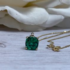 Smart Buys! Cushion Cut Ladies Necklace / Green Emerald Bridal Gift / Anniversary Gift / Everyday Necklace / Pendant / 14k White Gold / #6172 starting from $257.00 See more. 🤓 #MayBirthstone #EmeraldNecklace #SolitairePendant #TravelJewelry #AnniversaryGift #MothersDay #GiftForHer #CushionCut #BirthdayGift #EmeraldPendant Cushion Cut Yellow Gold Necklace Gift, Yellow Gold Cushion Cut Necklace As A Gift, Green Pendant Necklace With Prong Setting, Green Pendant Necklaces With Prong Setting, Green Diamond-cut 14k Gold Necklace, 14k Gold Green Diamond Cut Necklace, Fine Jewelry With Green Diamond Cut, Green Necklaces With Prong Setting For May Birthstone, Green Diamond Cut Fine Jewelry