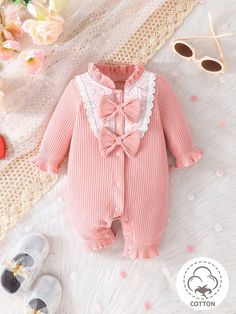 Baby Girl Cute Bowknot Romper And Hat Set Pink   Long Sleeve Cotton Plain Sweatshirt Slight Stretch  Baby Girls Clothing, size features are:Bust: ,Length: ,Sleeve Length: Plain Sweatshirt, Embellished Sweatshirts, Denim Boots, Pink Collar, Hat Set, Pink Collars, Girls Clothing, Long Sleeve Casual