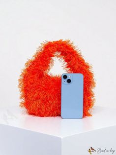 BirdinBag - Funky Neon Orange Mini Satchel: Stylish Synthetic Fuzzy Bag Trendy Orange Bucket Bag, Trendy Orange Pouch Bag, Trendy Orange Hobo Tote Bag, Trendy Shopping Mobile Phone Crochet Bag, Casual Satchel Party Bag, Trendy Crochet Mobile Phone Bag For Shopping, Casual Party Satchel Bag, Trendy Shopping Crochet Mobile Phone Bag, Trendy Handheld Crochet Bag