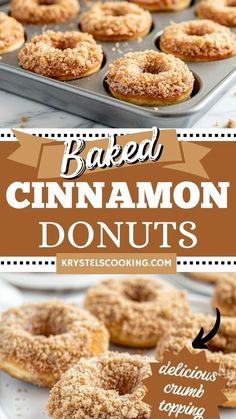 Baked Cinnamon Crumb Donuts Recipe: Discover this easy recipe for homemade baked cinnamon crumb donuts, perfect for a delicious treat! Cinnamon Donuts Baked, Donut Pan Recipes, Traditional American Breakfast, Bacon French Toast, Donuts Holes, French Toast Cinnamon, Homemade Baked Donuts, Fall Breakfast Ideas, Cranberry Crisp