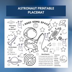 an astronaut printable placemat with space related items