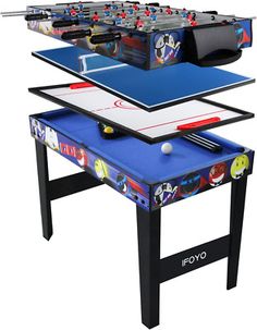 three tables with different types of games on them