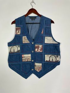 New Identity Patchwork Style Vest Womens Size 2X Blue Denim Travel Paris Jean Armpit to armpit 23" Length 21" The vest is gently used without rips or stains Please see photos for more details O3 Casual Blue Patchwork Denim Vest, Vintage Blue Denim Vest, Vintage Washed Blue Cotton Denim Vest, Vintage Washed Blue Denim Vest, Josie Outfits, Denim Vest Outfit, Waistcoat Outfit, Coachella 2024, Patchwork Vest