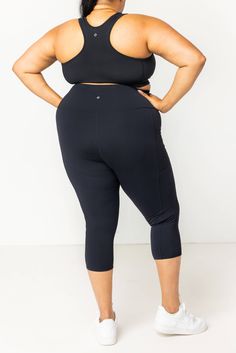 Our capri leggings with pockets are the original, the Superfit that started it all! This is our top-rated flagship product that revolutionized plus size activewear. Featuring our signature SuperHold™ compression fabric, two full size pockets, high supportive waist band, and the best plus size fit on the planet. Capris are the perfect, not too long and not too short, length and as soon as you put them on you'll know they were designed for YOUR body. *NY Times Wirecutter - Best Plus Size Leggings Athleisure Capri Leggings With Pockets, Compressive Capris For Workout, Compressive Fit Workout Capris, Compressive Workout Capris, Sporty Capri Length Activewear With Pockets, Functional Compression Activewear Capris, Sports Activewear With Pockets Capri Length, Moisture-wicking Capri Length Activewear, Functional Capri Length Activewear For Workout