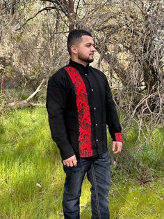 This Guayabera Shirt is a Traditional Mexican Shirt that never goes out of style. It is Stylish, Fresh and Comfortable. This Elegant Collared shirt is perfect for everyday use, Vacation and or any Special occasion. Black Long sleeve with Red embroidery Stripe detail and on one of the cuffs. - Made in Mexico  We are not responsible for Stolen, late or Lost packages due to mail carriers. Message us if you have any questions.  * More Guayaberas styles Avaible click links to view. https://www.etsy.com/CositasBonitasByAri/listing/1429673383/guayabera-men-long-sleeve-mexican-shirt?utm_source=Copy&utm_medium=ListingManager&utm_campaign=Share&utm_term=so.lmsm&share_time=1677962341769 https://www.etsy.com/CositasBonitasByAri/listing/1416914002/guayabera-men-long-sleeve-mexican-shirt?utm_source=Copy Mexican Wedding Party, Mexican Shirts For Men, Traditional Mexican Shirts, Mexican Graduation, Mexican Shirt, Mexican Shirts, Wedding Party Shirts, Guayabera Shirt, Red Embroidery