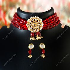 This is a stunning handmade choker necklace perfect for high end Jewelry Collector, a keeper in Traditional Vintage Indian/Pakistani Bridal jewelry and a Luxury Gift for your Daughter, Sister or Wife on Wedding or Anniversary. Perfect for any type of occasions, weddings And celebrations and a beautiful & memorable gift for weddings and special occasions. Description  Item Code:-L1408 Gold Plated Fine Kundan & Beaded Choker Necklace Necklace Measures- Adjustable with a Dori/Cord Earring Measures- 25x12mm approx Quantity- One Necklace Set Note:- Please select your color from the variation drop down menu Please see more different designs here:- https://www.etsy.com/in-en/shop/LUCKYJEWELSART?ref=seller-platform-mcnav I make every item of my collection with a lot of love and care, I pay attenti Girls Gift Idea, Bridesmaid Pearl Necklace, Cuff Necklace, Handmade Choker Necklace, Pakistani Bridal Jewelry, High End Jewelry, Kundan Choker, Fancy Jewellery Designs, Bridesmaid Pearls