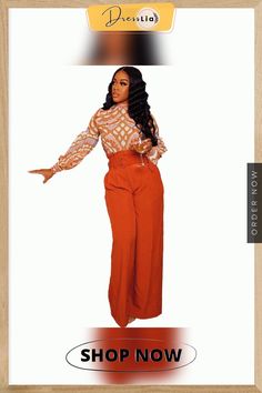 Lace Up High Waist Solid Color Wide Leg Pants High-waisted Wide Leg Orange Pants For Fall, Orange High-waisted Wide Leg Pants For Fall, Orange Wide-leg Pants For Fall, Chic Orange Pants With Elastic Waistband, High Waist Orange Wide Leg Pants For Work, High Waist Orange Bottoms For Fall, Chic Stretch Orange Pants, Chic Orange Wide Leg Workwear Pants, Chic Orange Wide Leg Pants With Pockets