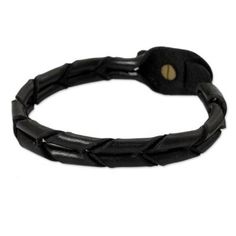 Sleek and handsome this wristband from Thailand is designed for men. Chaloemphon crafts the black leather bracelet by hand creating a braided effect. Country Jewelry, Geek Jewelry, Cowgirl Jewelry, Camo Girl, Black Leather Bracelet, Leather Wristbands, Wristband Bracelet, Braided Leather Bracelet, Leather Shops