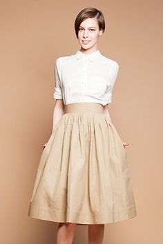 Beige Cotton Midi Skirt by Mrs Pomeranz by mrspomeranz on Etsy, £156.00 Classic Pleated Skirt With Pockets For Spring, Elegant Mini Skirt With Pockets, Daywear Midi Skirt With Pleated Waist, Daywear Pleated Waist Midi Skirt, Classic Flared Pleated Skirt For Daywear, Classic Fitted Tiered Skirt, Classic Spring Wedding Bottoms, Classic Wedding Bottoms For Spring, Classic Flowy Skirt For Daywear