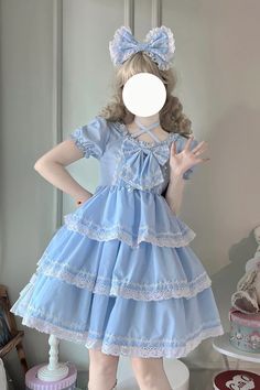 Fabric: Polyester Color: Blue Feature: Triple-Layered, Bowknot, Lace-Up Style: Sweet Include: Dress + Detachable Sleeves Size (IN) Bust Waist Length One Size 2