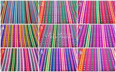 four rows of different colored pencils