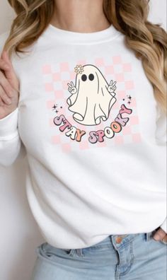 Because this Halloween we wear pink. Super soft crewneck, unisex fit. Fun White Sweatshirt For Loungewear, White Cartoon Print Sweatshirt For Fall, Halloween Crew Neck Sweatshirt For Loungewear, Funny Print Long Sleeve Sweatshirt For Fall, Fun Long Sleeve Sweatshirt With Funny Print, Long Sleeve Sweatshirt With Funny Print For Fall, White Long Sleeve Fun Sweatshirt, White Cartoon Print Crew Neck Sweatshirt, White Crew Neck Sweatshirt With Cartoon Print