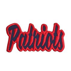 the word baltimore in red and blue scripting on a white background with an embroidered design